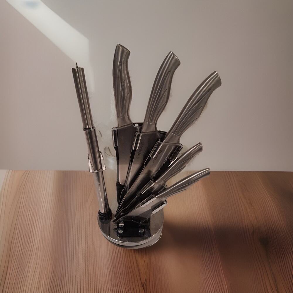 Nnuowa 8-Piece Stainless Steel Kitchen Knife Set w/ Rotating Acrylic Stand |...